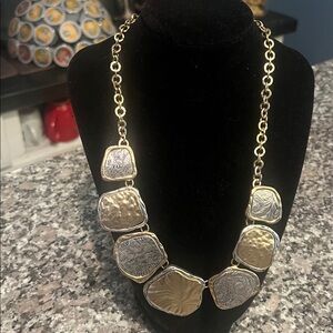 Gold and silver bib necklace